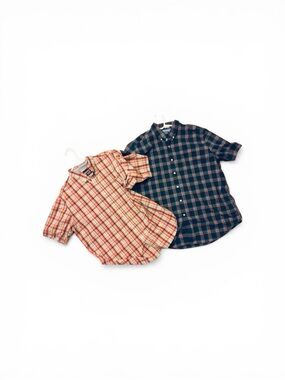 Chaps Men’s XXL  Plaid Button-Down Shirts in Red and Navy Plaids Bundle (2)